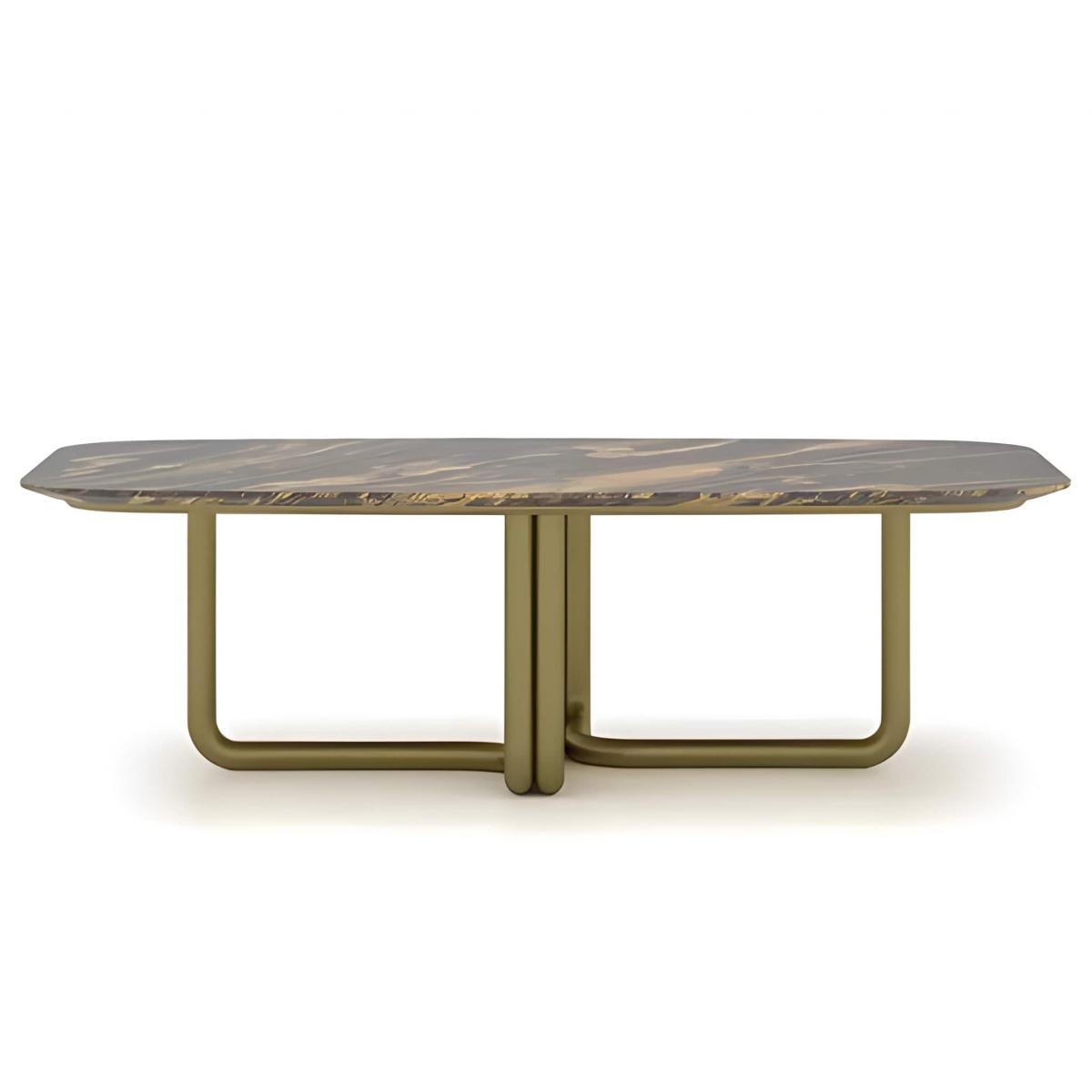 Table Basse de Luxe avec Plateau Rectangulaire en Marbre Gris et Pieds Dorés par Luxury Group International
