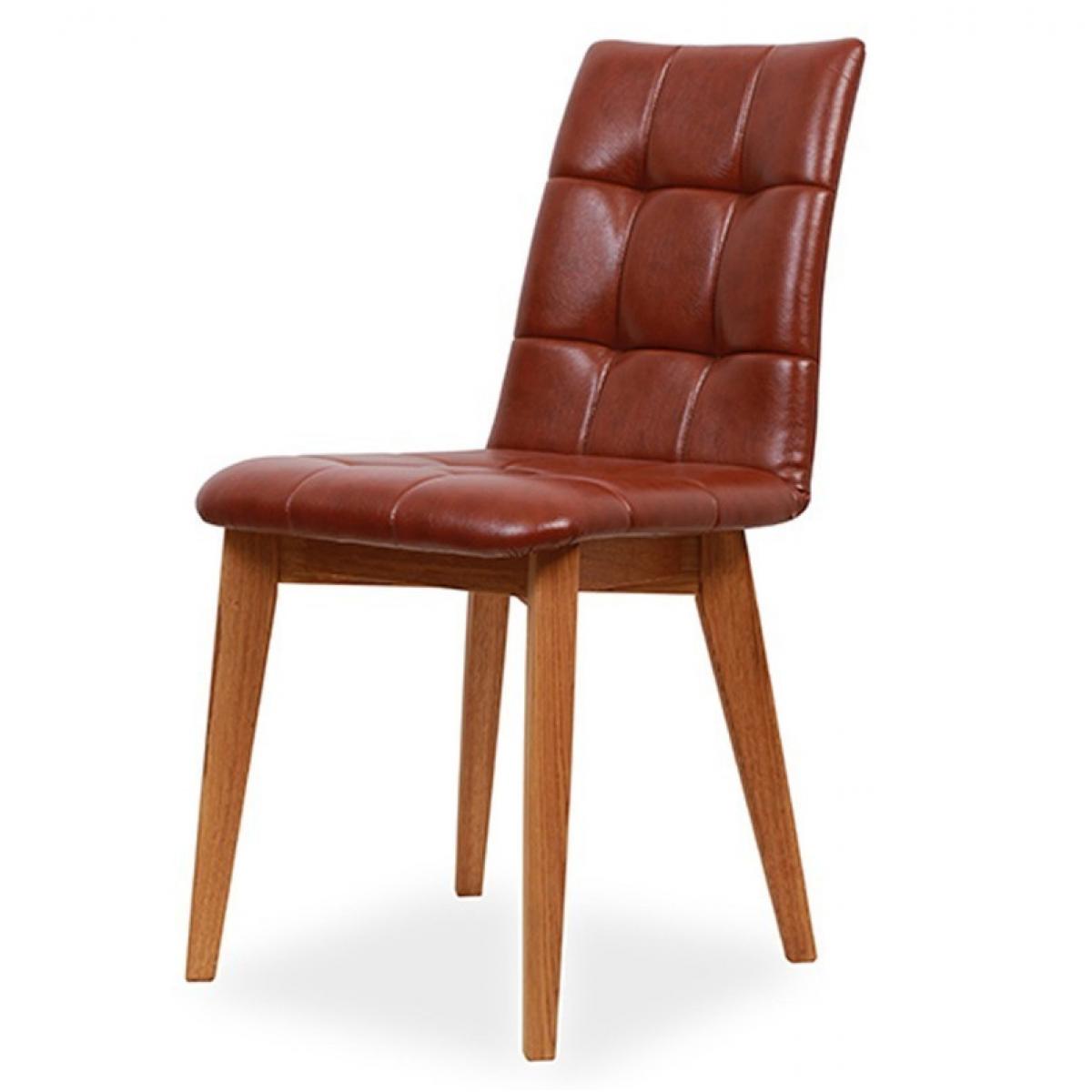 Luxury Cognac Leather Dining Chair with Handcrafted Wooden Legs and Quilted Backrest Front View by Luxury Group International