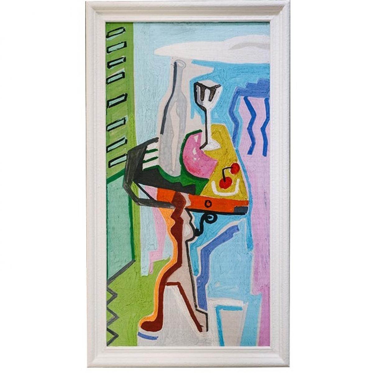 Luxuriöse Bunte Abstrakte Kubistische Wandkunst mit Modernem Weißem Rahmen von Luxury Group International