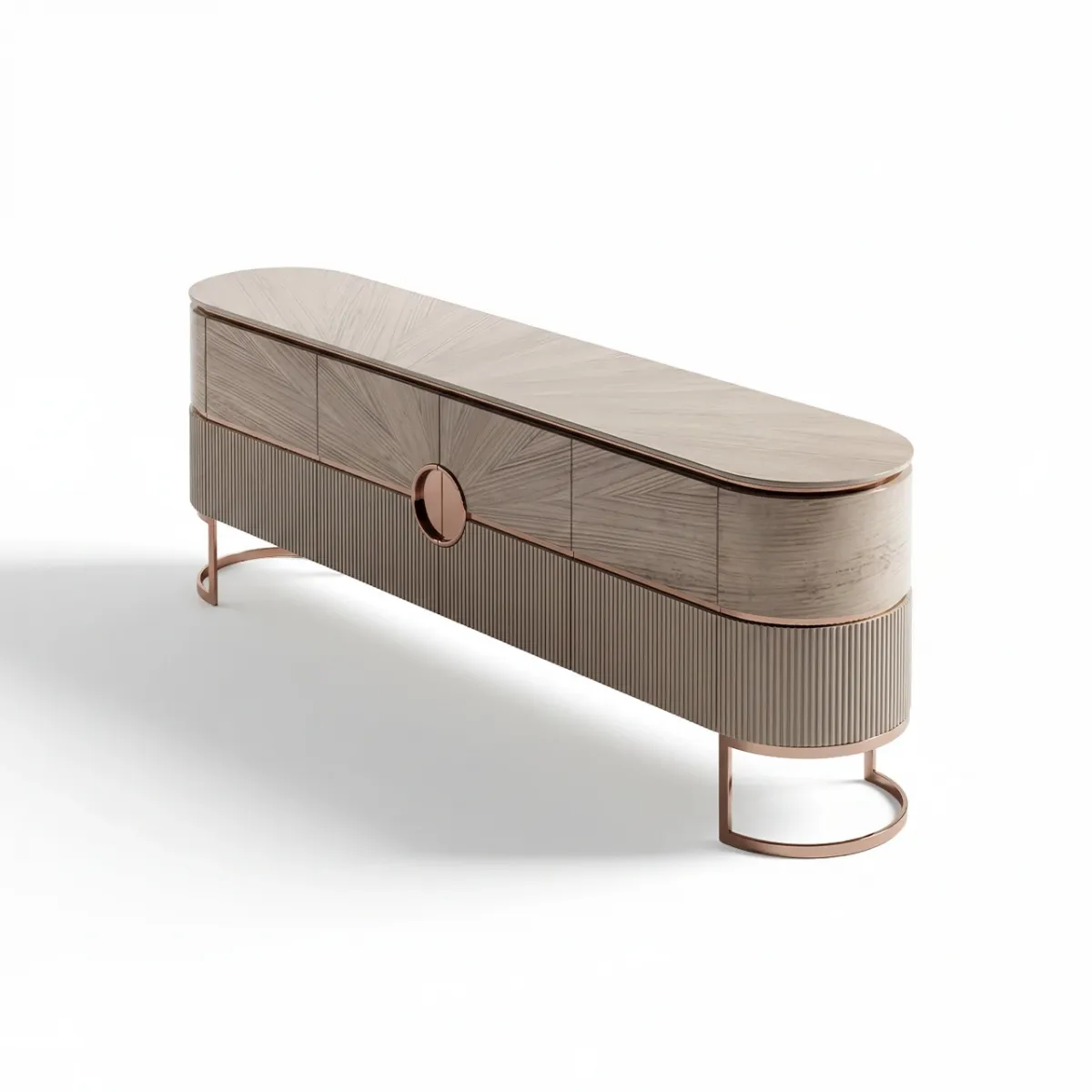 Gray silver luxury modern console table with 4 doors with copper finish, 240 cm by Luxury Group International