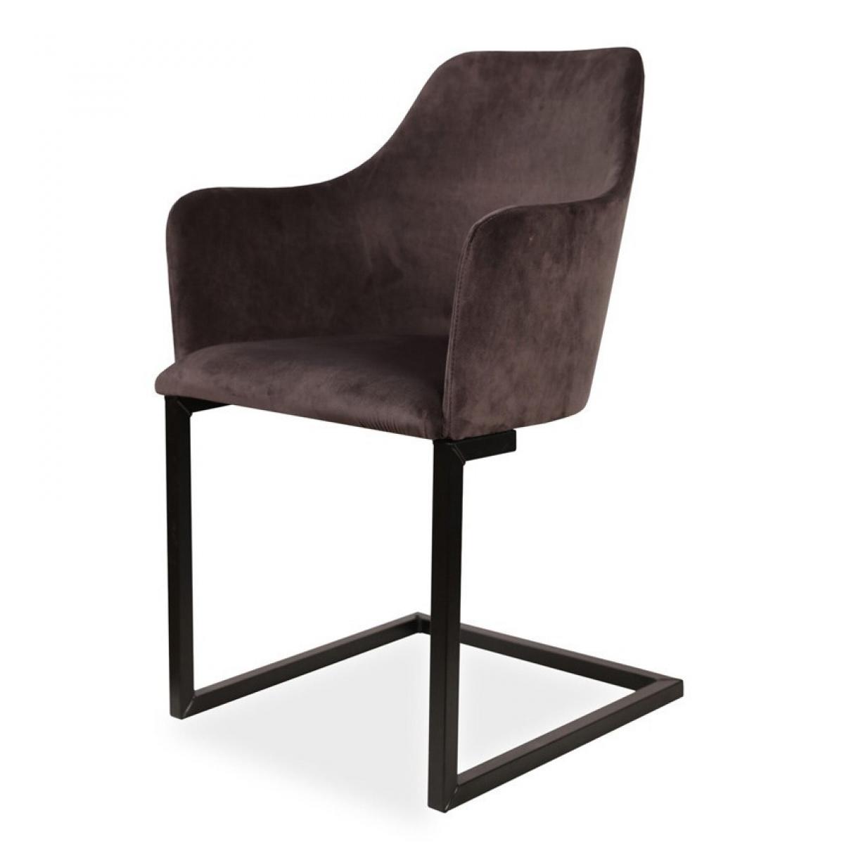 Luxury Contemporary Upholstered Dining Chair with Curved Armrests and Black Metal Sled Base Front View by Luxury Group International