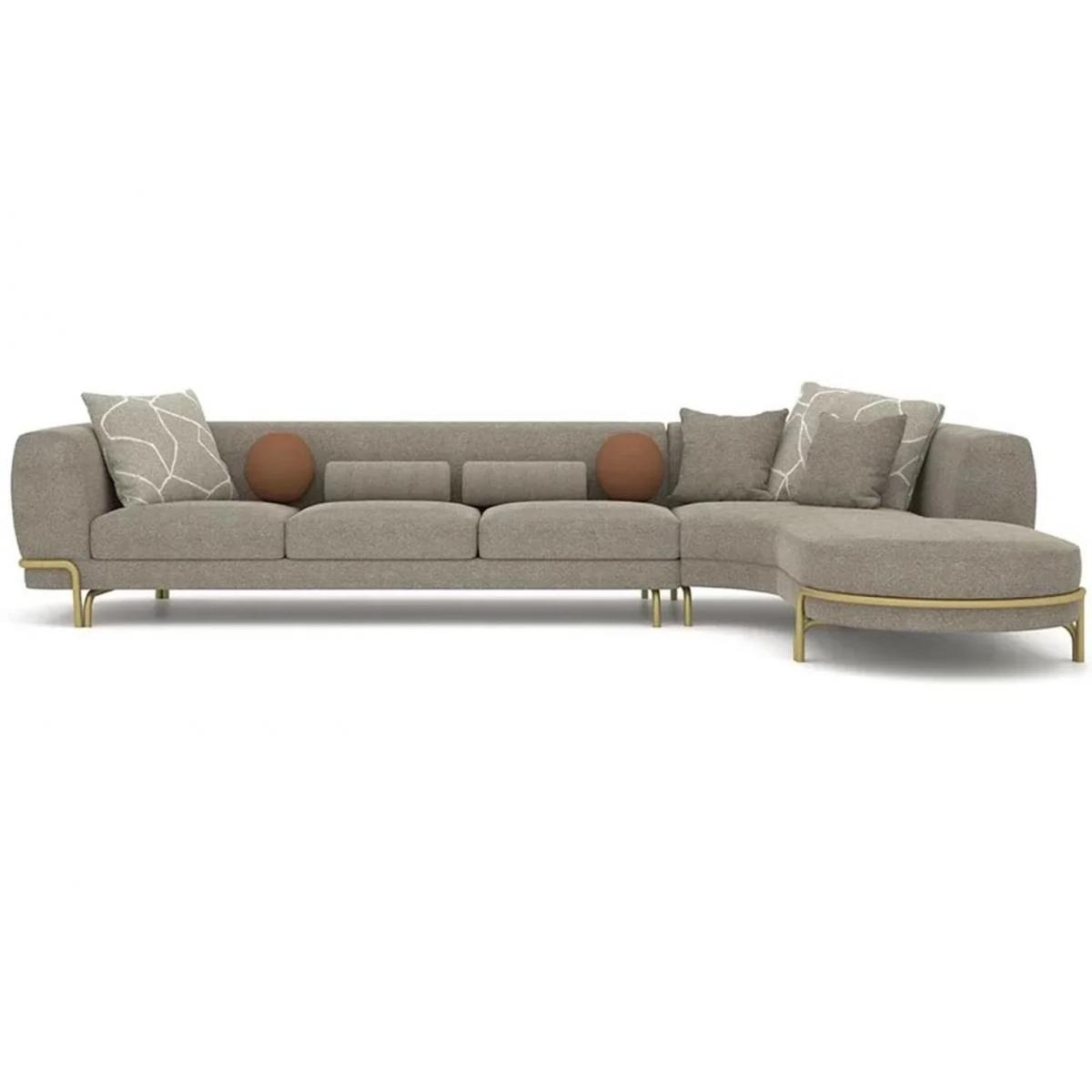 Luxury Corner Sofa Gray / Brass 390 cm - Luxury Sofa - Living Room & Hotel Furniture Front View by Luxury Group International