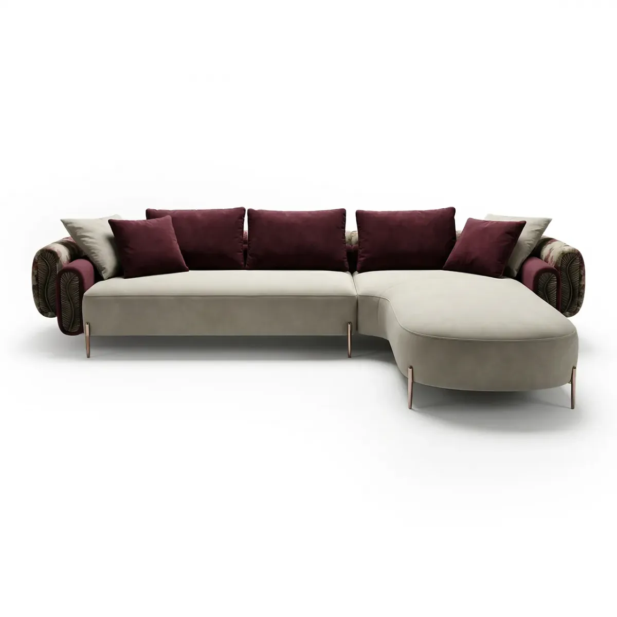 Sofá Esquinero Moderno de Lujo en Forma de L con Tela Mate Gris Claro y Chaise a la Derecha por Luxury Group International