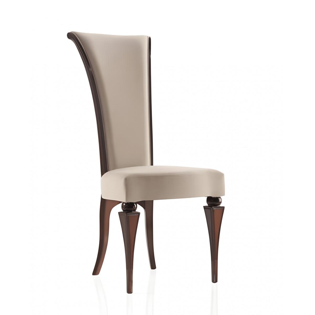 Luxury Cream Upholstered High-Back Dining Chair in Sculpted Walnut Wooden Frame - Dining Room Furniture Front View by Luxury Group International