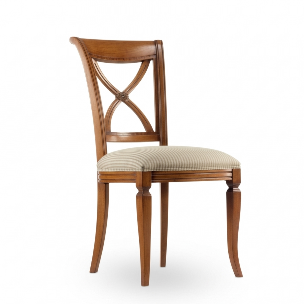 Luxury Cross-Back Wooden Dining Chair with Striped Cream Upholstered Seat - Dining Room Furniture Front View by Luxury Group International