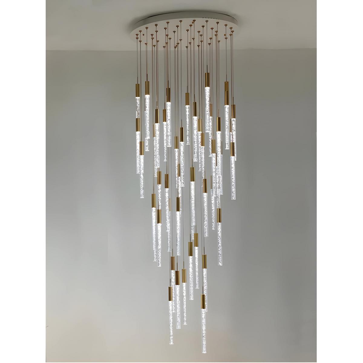 Luxus Multi-Drop Kristallgel LED Pendelleuchte mit goldenem Finish für doppelte Raumhöhe Kronleuchter von Luxury Group International