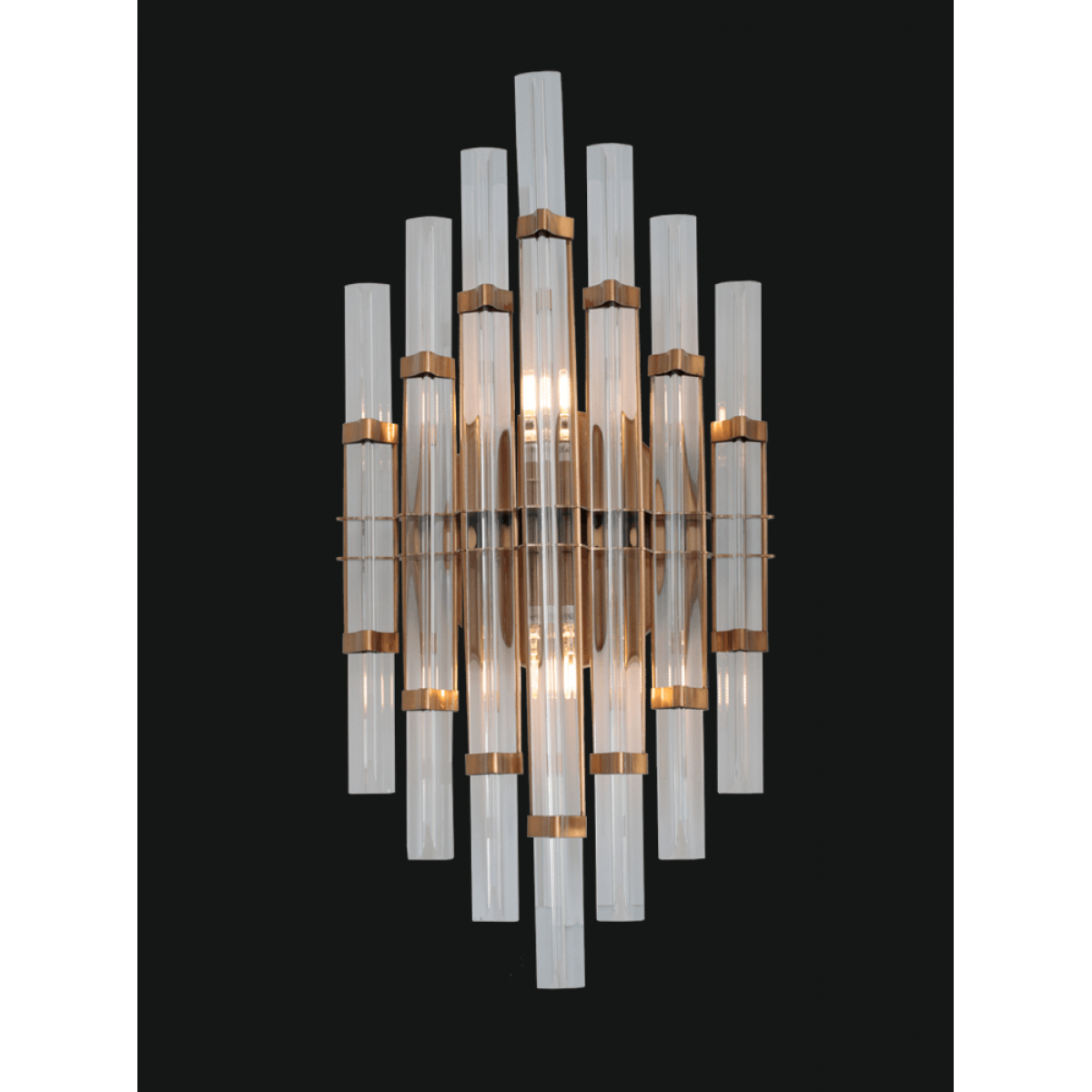 Luxury Crystal Glass Rod Designer Wall Lamp with Golden Frame Modern Decorative Light Front View by Luxury Group International