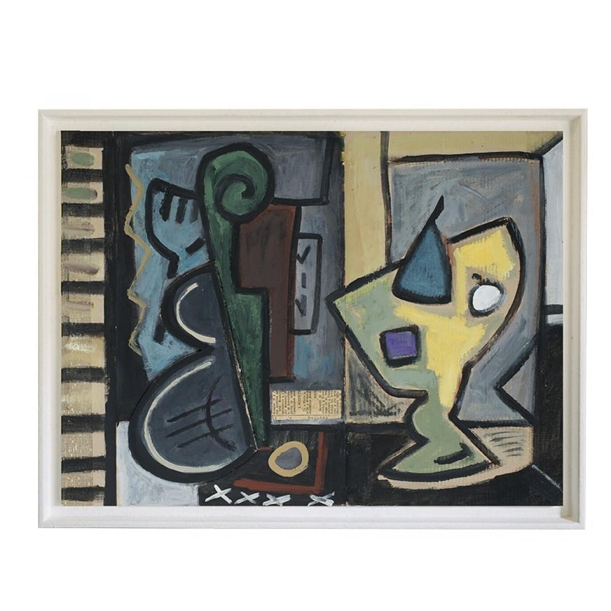 Luxus Kubistische Abstrakte Wandkunst mit Modernem Weißem Rahmen von Luxury Group International