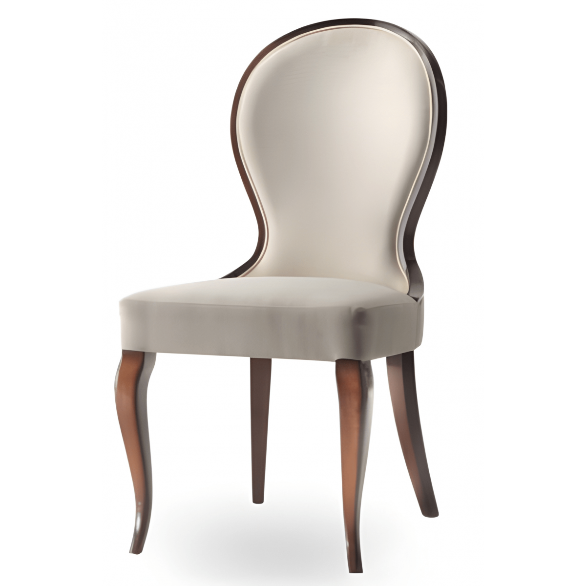 Chaise de Salle à Manger de Luxe avec Dossier Courbé et Revêtement en Tissu Crème, Pieds en Noyer Vue de face par Luxury Group International