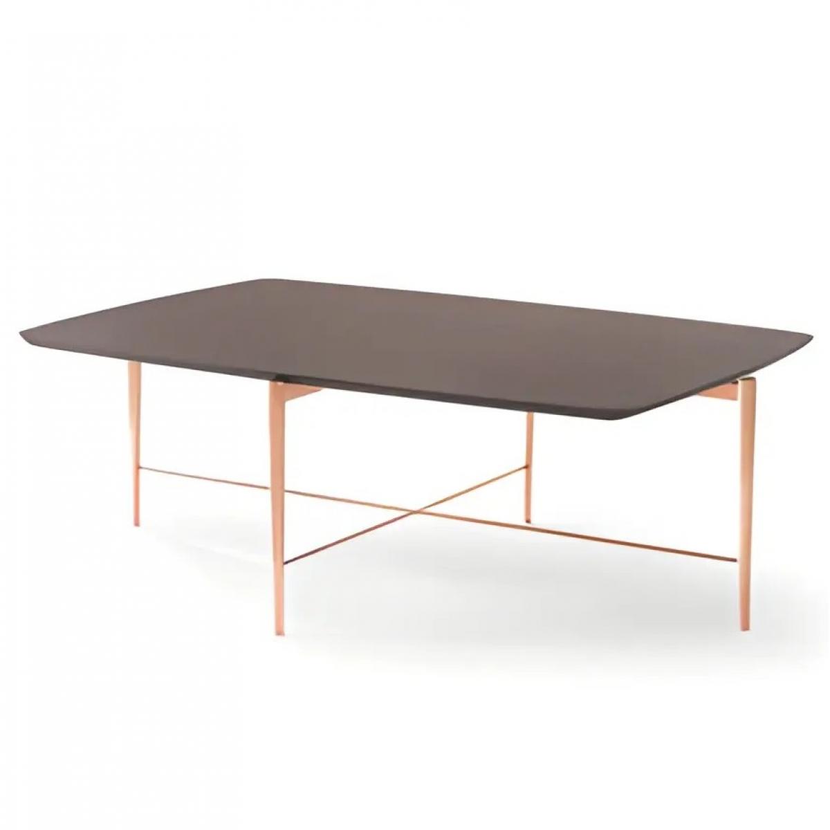 Table Basse Rectangulaire en Bois Marron Foncé de Luxe avec Pieds en Cuivre Élégants par Luxury Group International