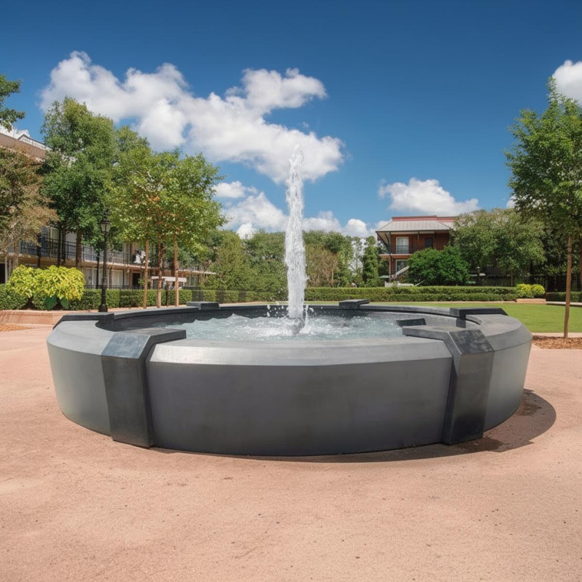 Luxury Dark Stone Baroque Fountain with Elevated Basin & Multi-Jet Water Column - Baroque Fountain Front View by Luxury Group International