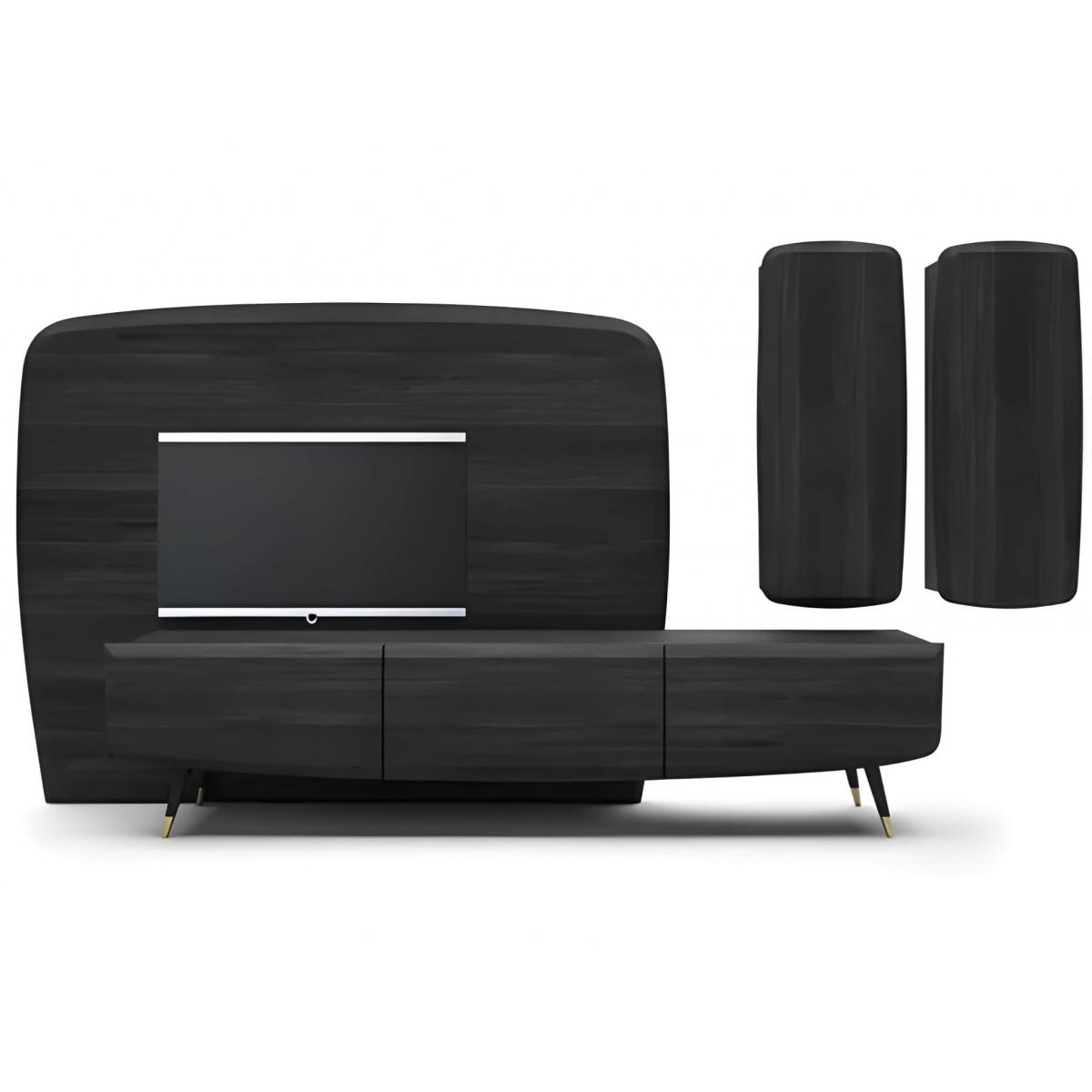 Black Wooden Luxury TV Unit with Cylindrical Storage Cabinets-luxury Tv furniture by Luxury Group International