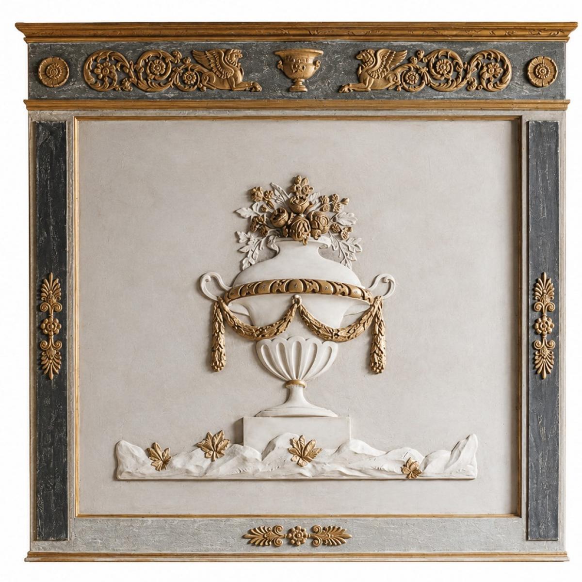 Luxus Dekoratives Wandkunst-Panel mit Ornamentaler Floraler Klassischer Reliefgestaltung – Gold, Grau, Weiß von Luxury Group International