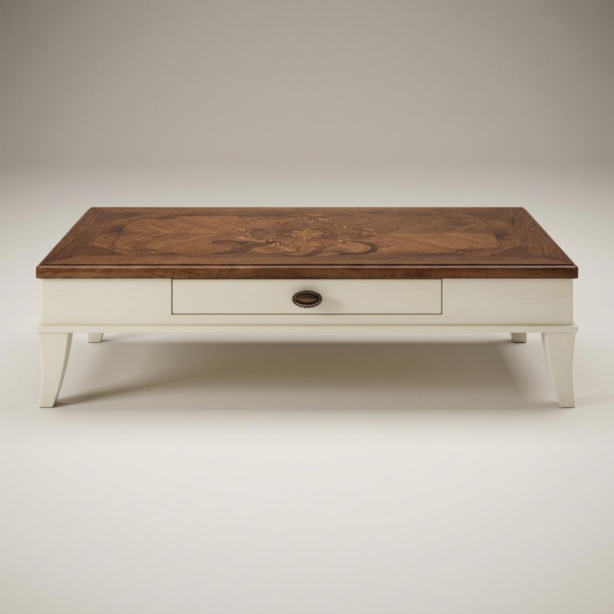 Luxus Designer Couchtisch mit dekorativer Walnussplatte & integriertem Schubladenspeicher Vorderansicht von Luxury Group International