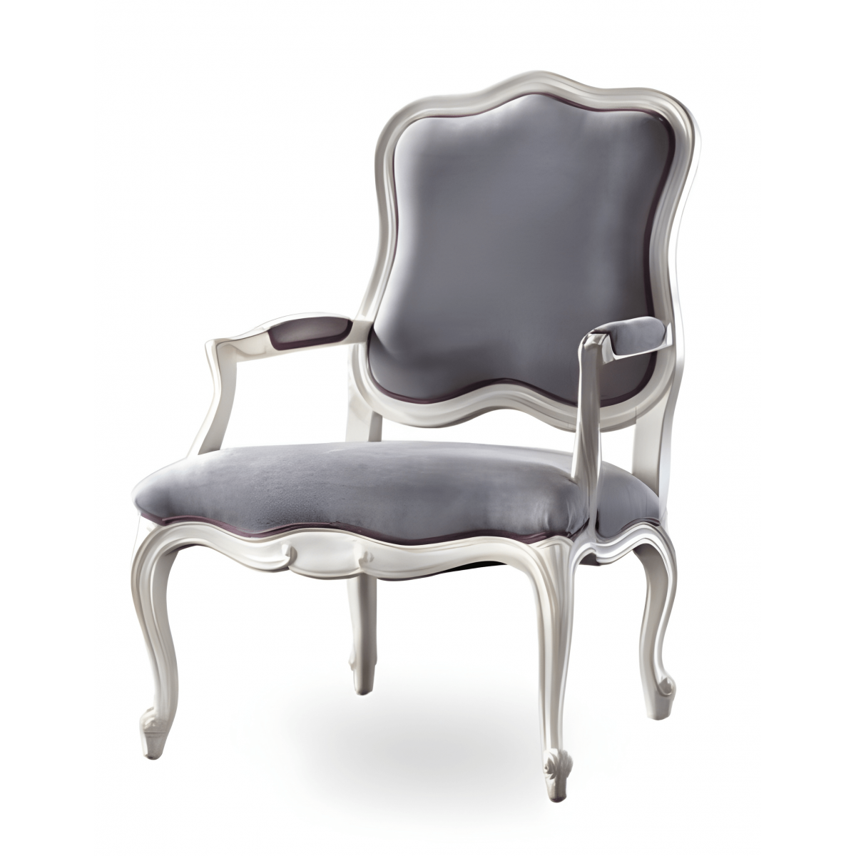 Fauteuil de Salle à Manger de Luxe avec Revêtement Gris et Structure Métallique Argentée - Mobilier de Salle à Manger Vue de face par Luxury Group International