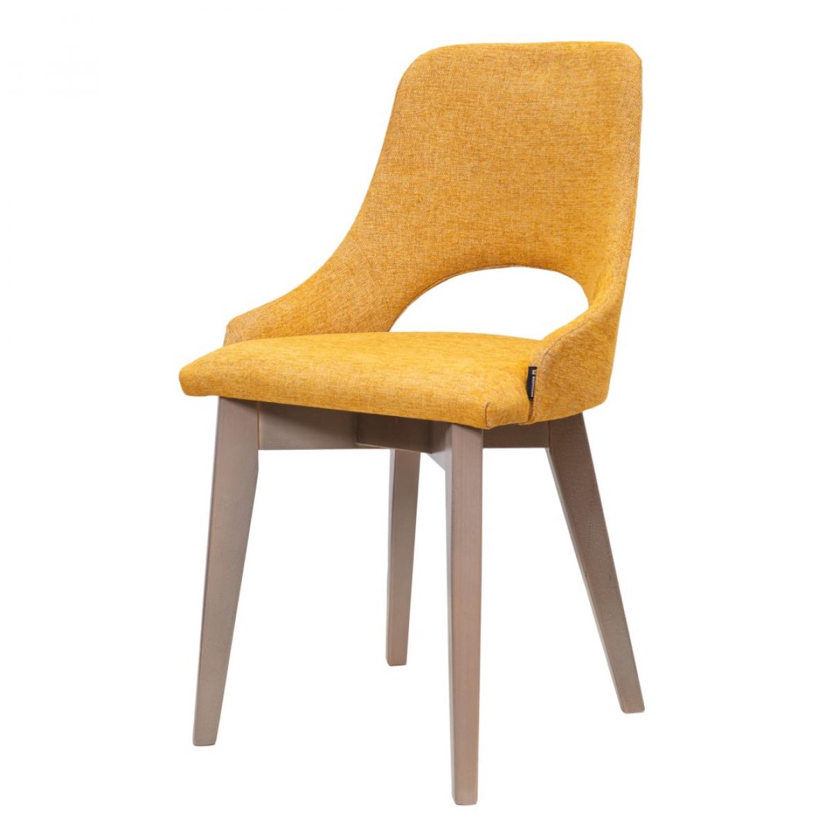 Luxury Dining Chair in Yellow Textured Fabric with Curved Open-Back & Oak Finish Legs Front View by Luxury Group International