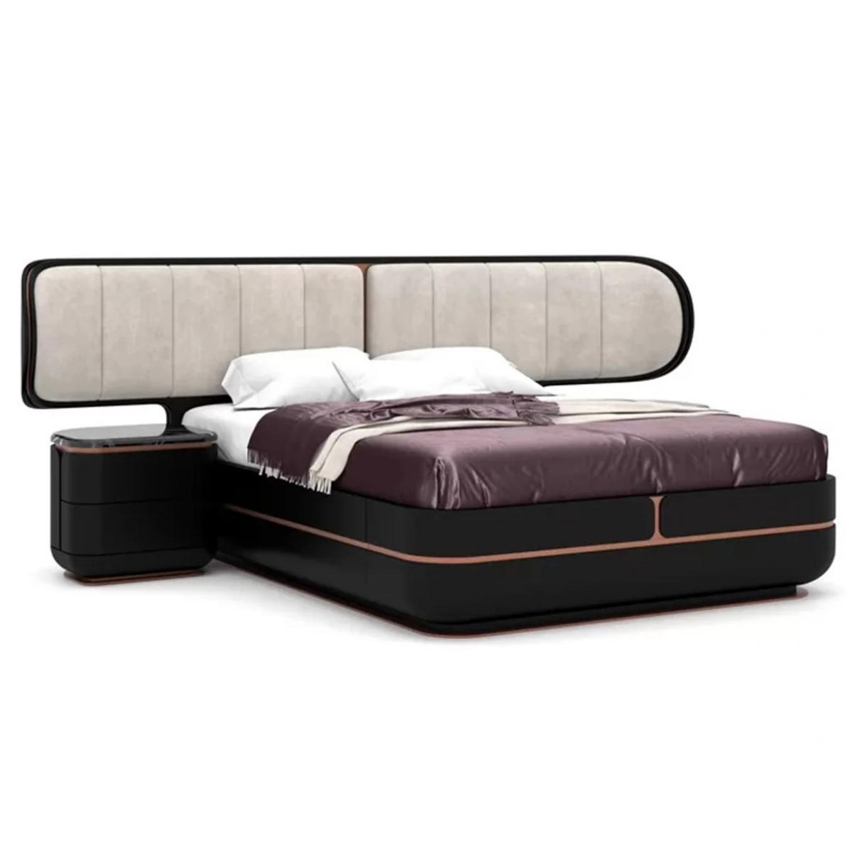 Luxury Double Bed Gray / Black / Copper - Solid Wood Bed with Upholstered Headboard by Luxury Group International
