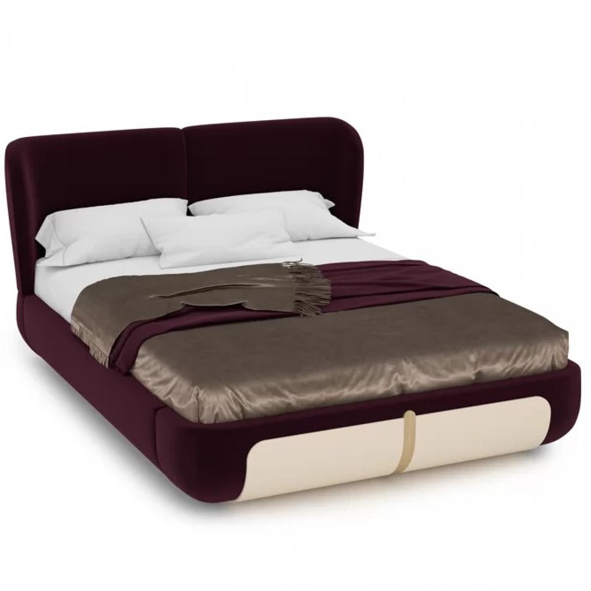 Luxury Double Bed Purple / Cream / Beige 207 x 225 x H. 110 cm - Solid Wood Bed - Bedroom Furniture Front View by Luxury Group International