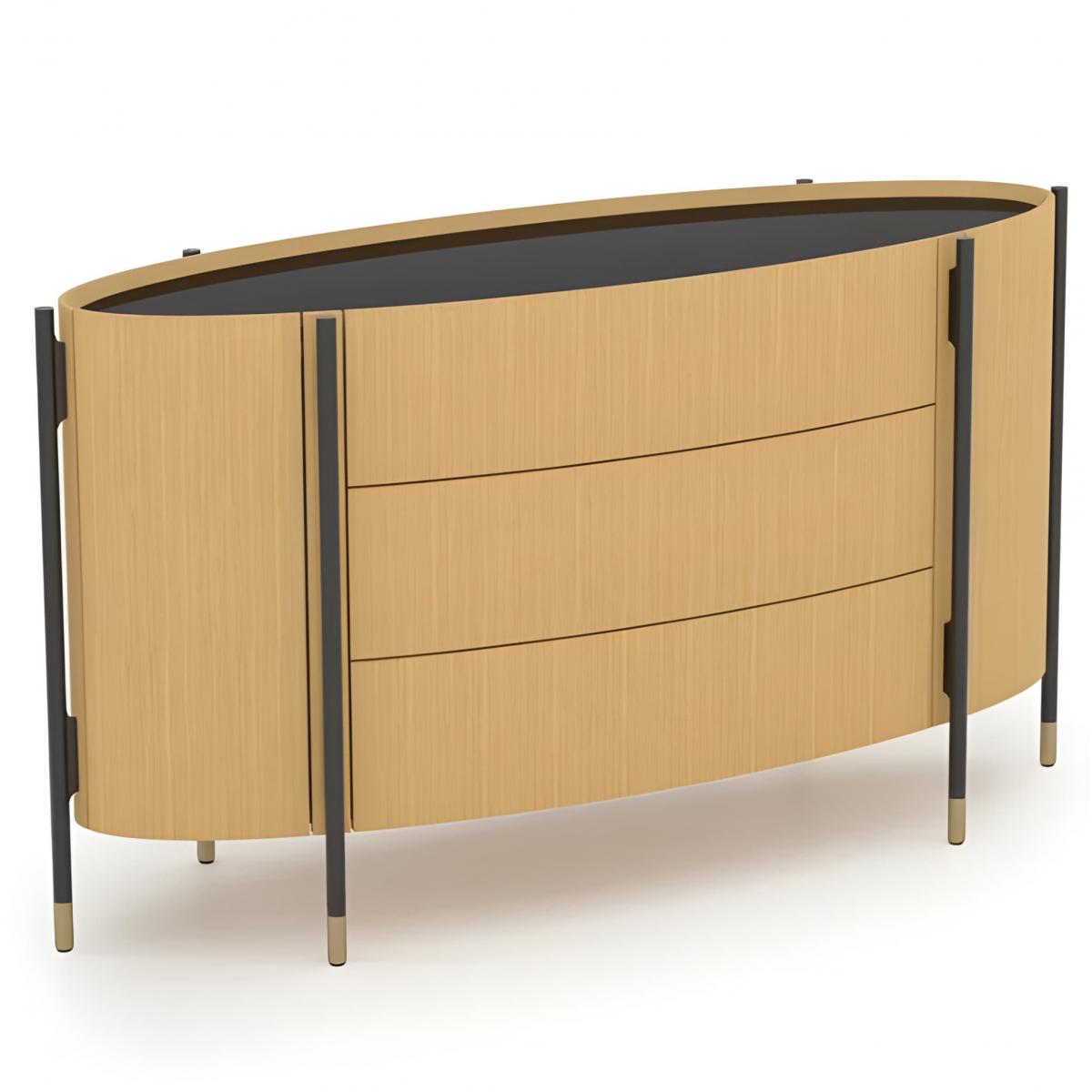 Commode de Luxe à 4 Portes Naturel / Noir / Laiton - Mobilier d'Hôtel Élégant par Luxury Group International