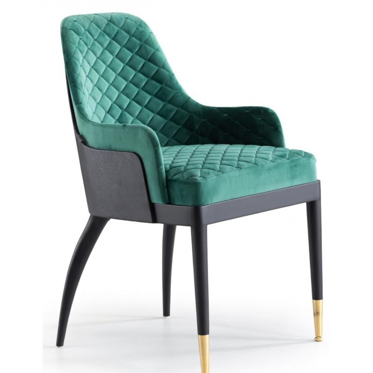 Luxury Emerald Green Diamond Quilted Velvet Upholstered Dining Chair with Dark Wood Frame Side View by Luxury Group International
