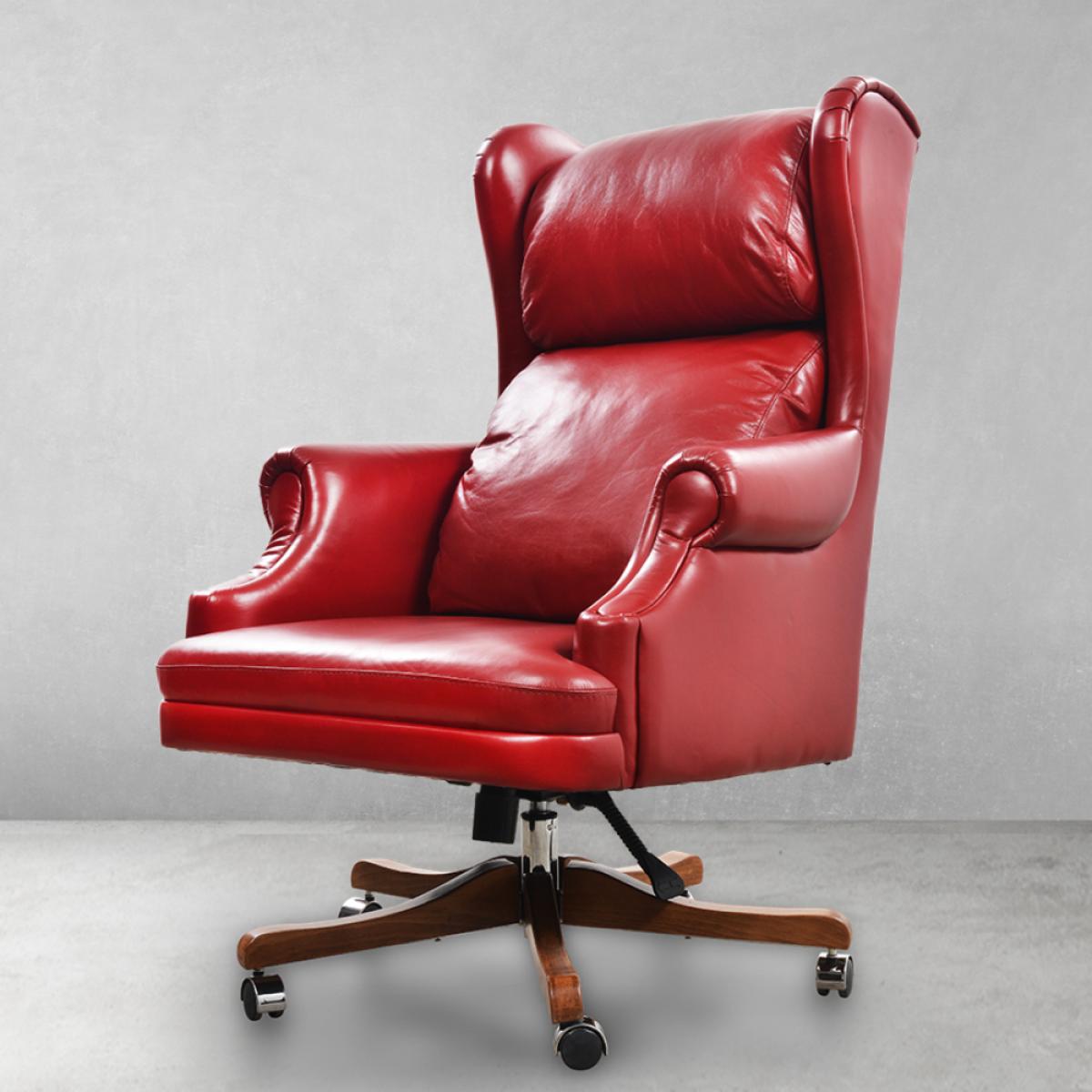 Luxury Executive Leather Office Chair in Crimson Red with Wingback Comfort Design Vista frontale di Luxury Group International