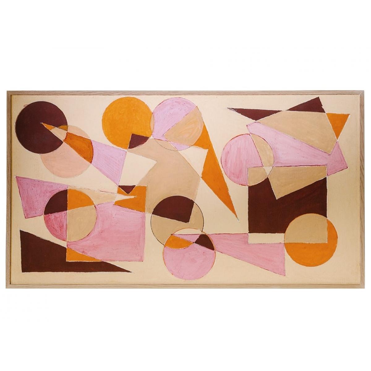 Luxus Geometrische Abstrakte Wandkunst in Beige Holz mit Kreisen und Winkeln von Luxury Group International