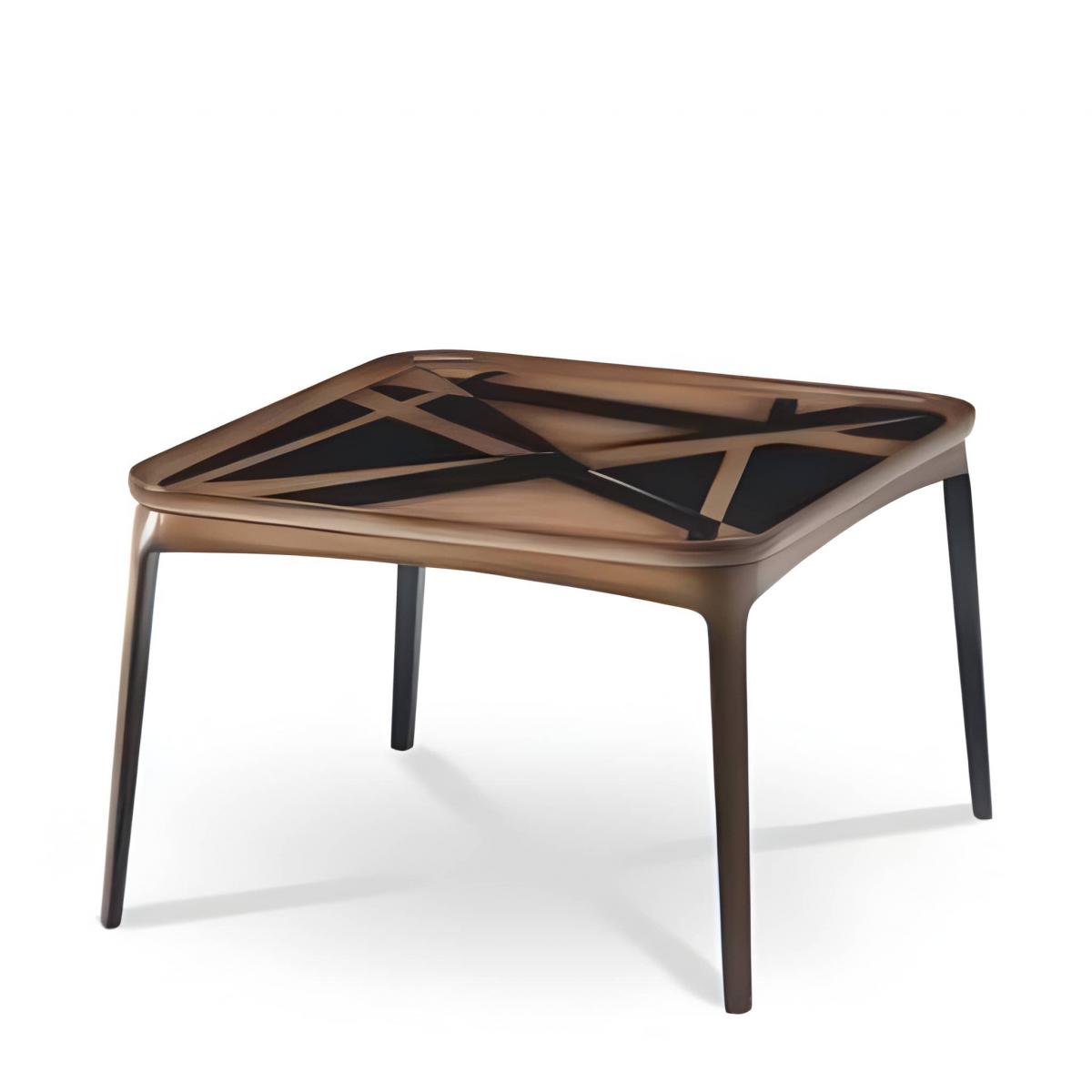 Luxus Geometrischer Intarsien Quadratischer Glasplatte Couchtisch mit Skulpturiertem Holzrahmen von Luxury Group