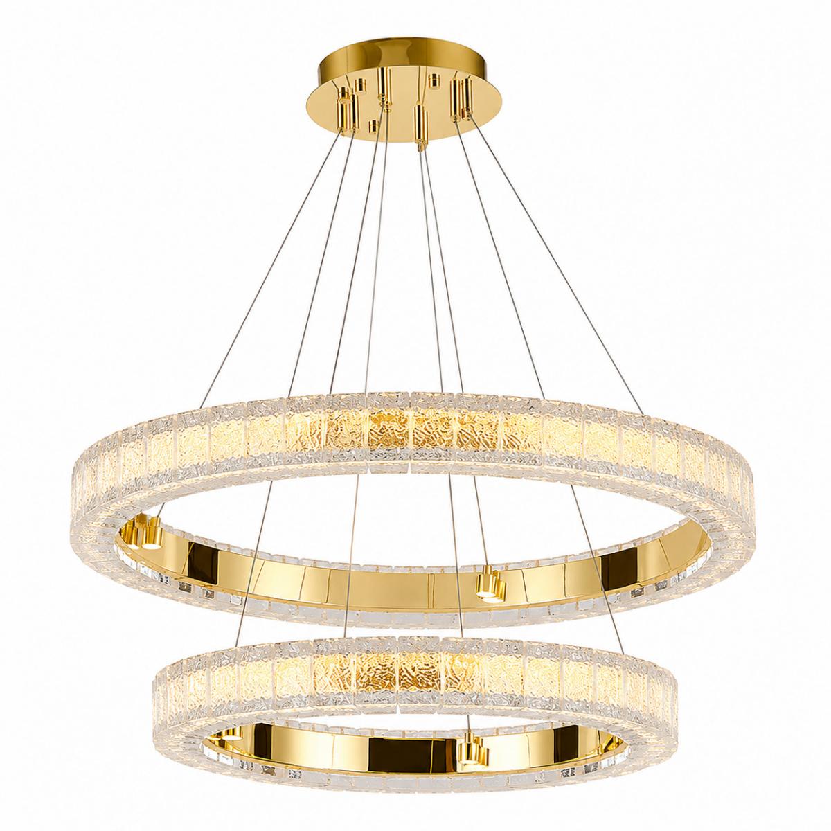 Luxus Gold Doppel-Halo Kristallring Kronleuchter mit gestuftem integriertem LED-Design von Luxury Group International