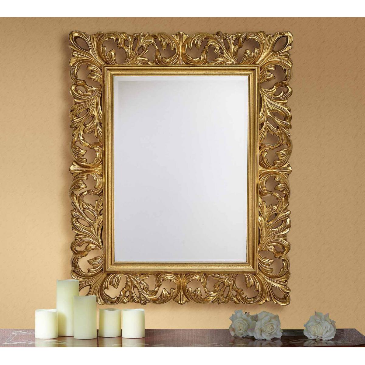 Luxury Gold Baroque Wall Mirror with Deep-Carved Ornate Acanthus Leaf Carvings - Baroque Mirror Front View by Luxury Group International