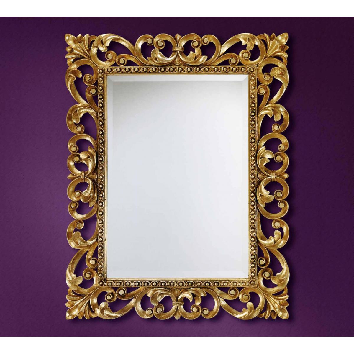 Luxury Gold Baroque Wall Mirror with Hand-Carved Open Scroll Frame and Beaded Inner Border - Baroque Mirror Front View by Luxury Group International
