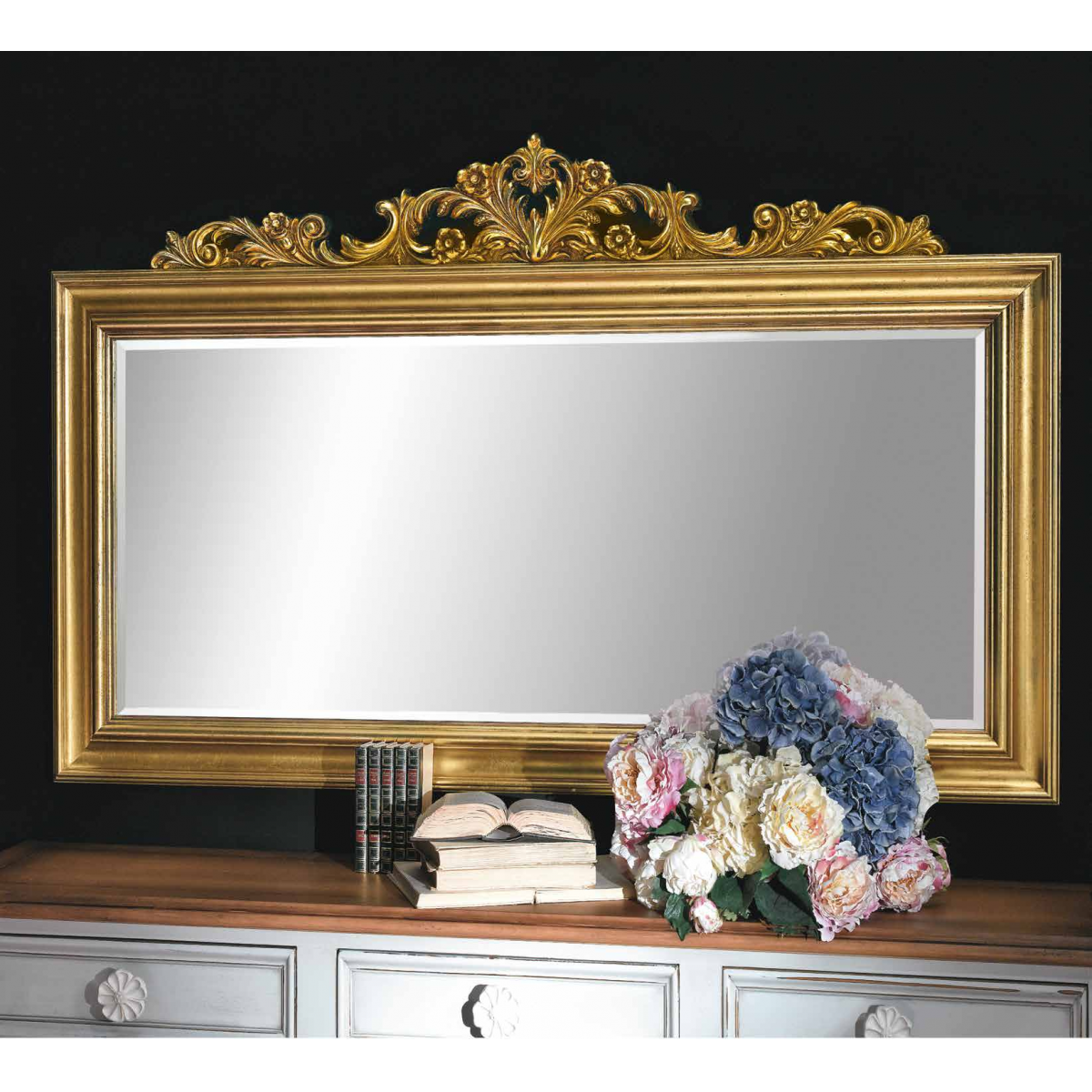 Luxury Gold Baroque Wall Mirror with Handcrafted Floral Crown and Layered Frame - 184 CM by Luxury Group International