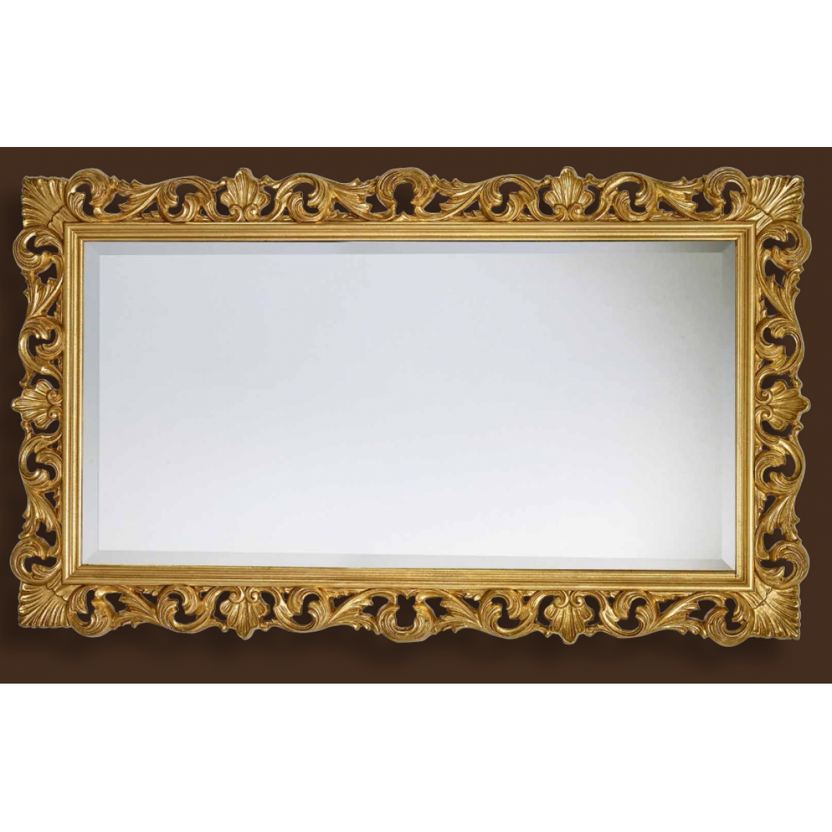 Luxury Gold Baroque Wall Mirror with Open Scroll Crest and Ornamental Pierced Frame – 145 CM by Luxury Group International