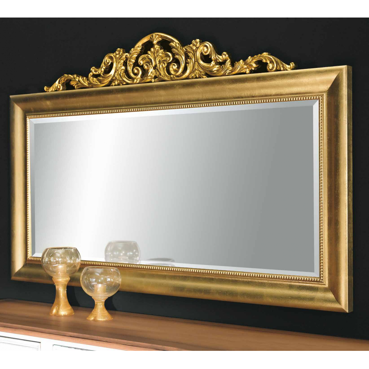 Luxury Gold Baroque Wall Mirror with Ornate Royal Scroll Crest and Beveled Frame – 183 CM by Luxury Group International