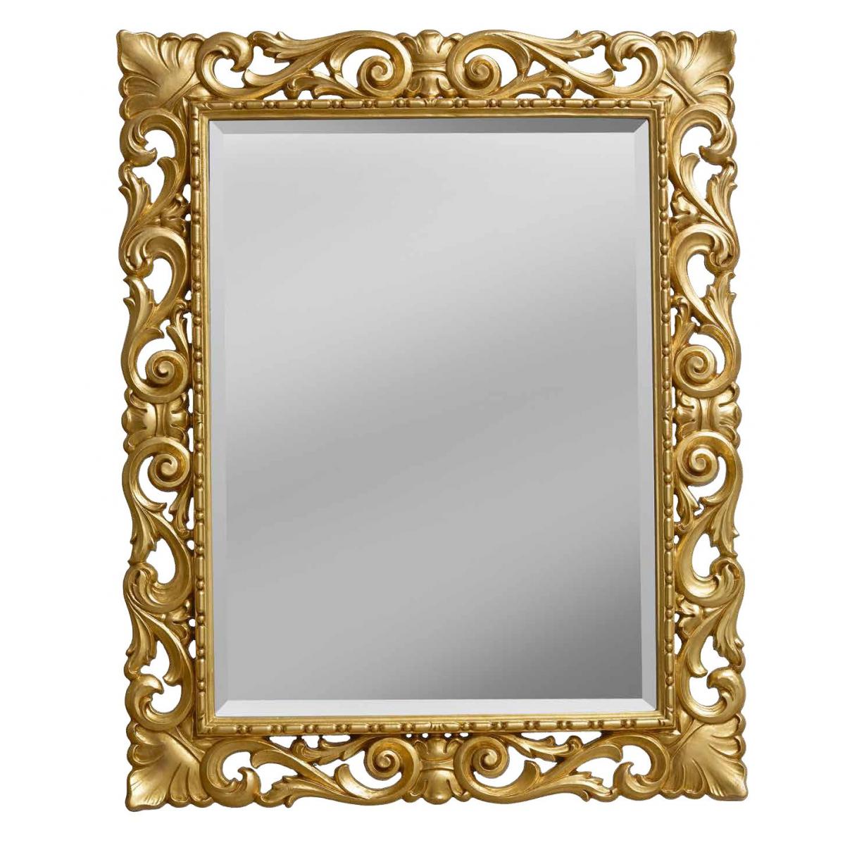 Luxus Goldener Barocker Wandspiegel mit Skulptiertem Rankenaufsatz und Perlenverziertem Innenrahmen – Barocker Spiegel Vorderansicht von Luxury Group International