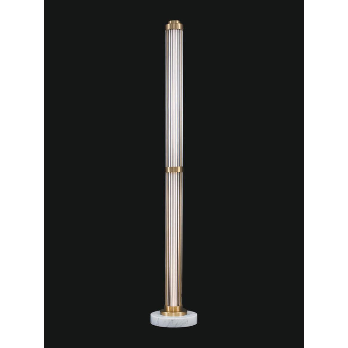 Luxury Gold Finish Art Deco Long Tube Fluted Glass Rod Column Floor Lamp with White Base Front View by Luxury Group International