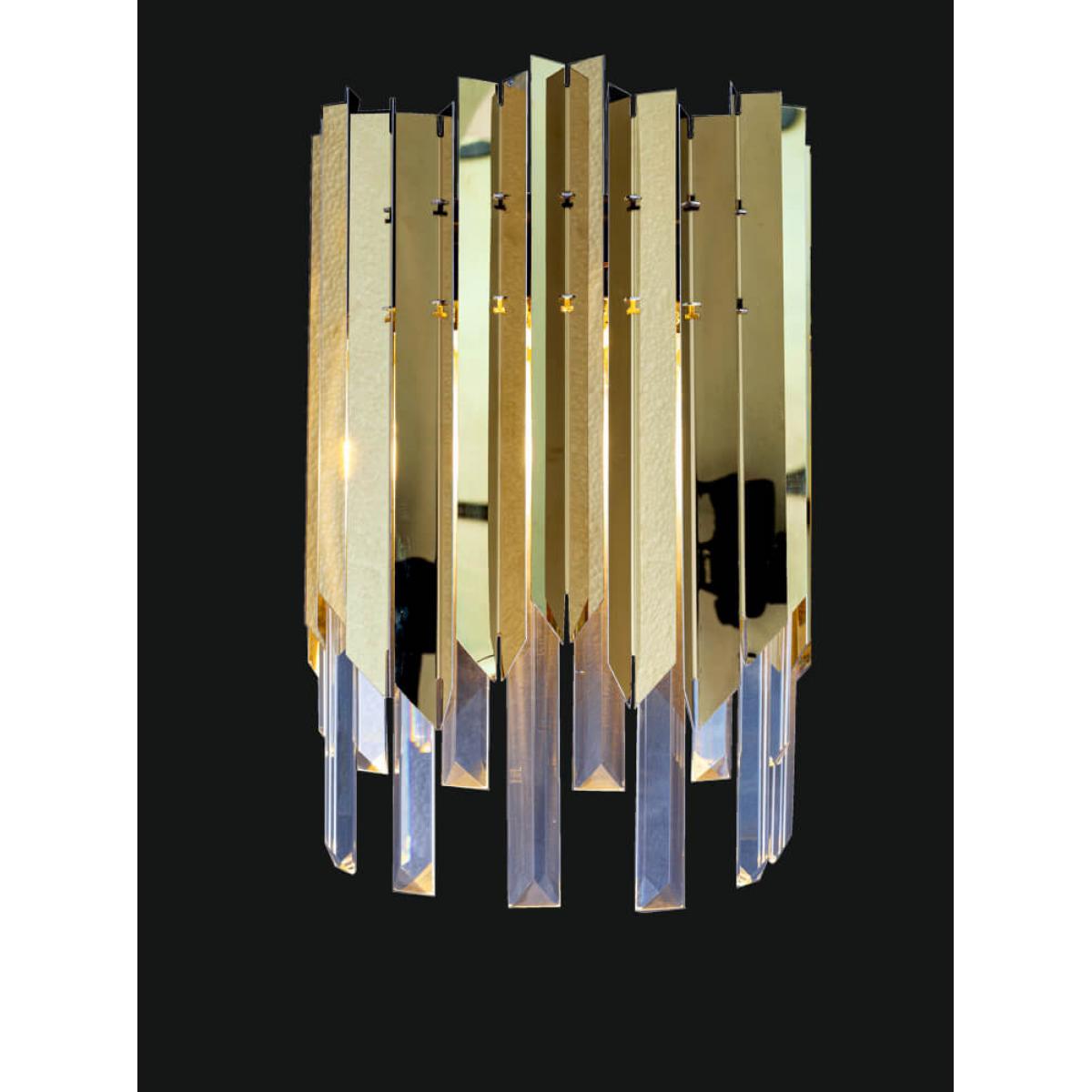 Luxury Gold Finish Crystal Glass Rod Layered Wall Lamp – Modern Sculptural Lighting Front View by Luxury Group International
