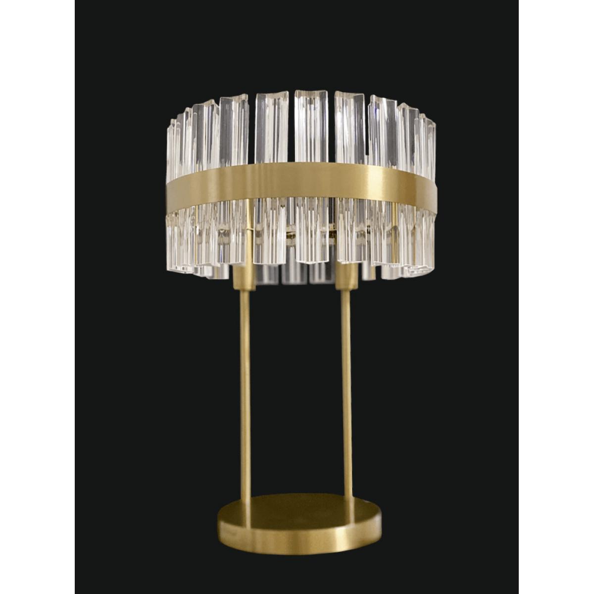Luxury Gold Finish Crystal Glass Rod Shade Art Deco Table Lamp with Round Golden Base Front View by Luxury Group International