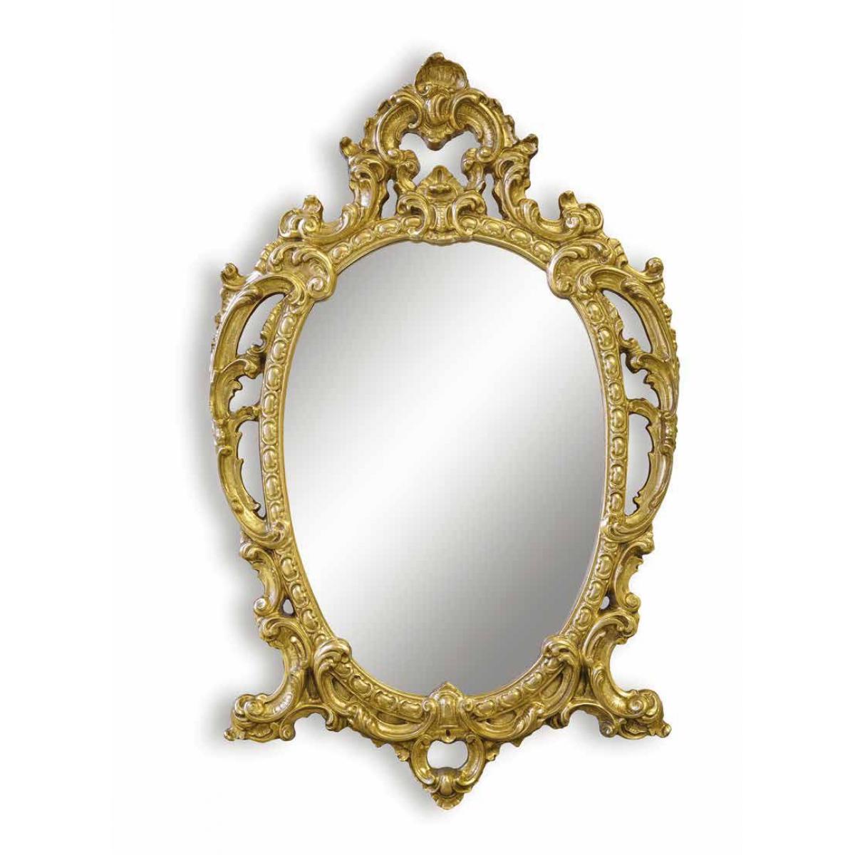 Luxus Gold Ovaler Barocker Wandspiegel mit Skulptiertem Wappen und Verziertem Durchbruchrahmen – Barocker Spiegel Vorderansicht von Luxury Group International