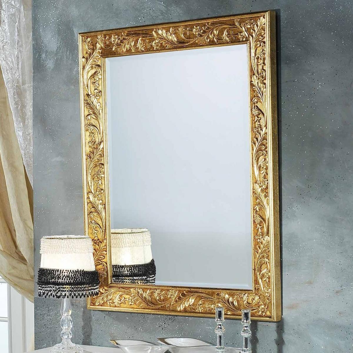 Luxury Gold Rectangular Wall Mirror with Hand-Carved Floral Ornate Border - 183 CM Front View by Luxury Group International