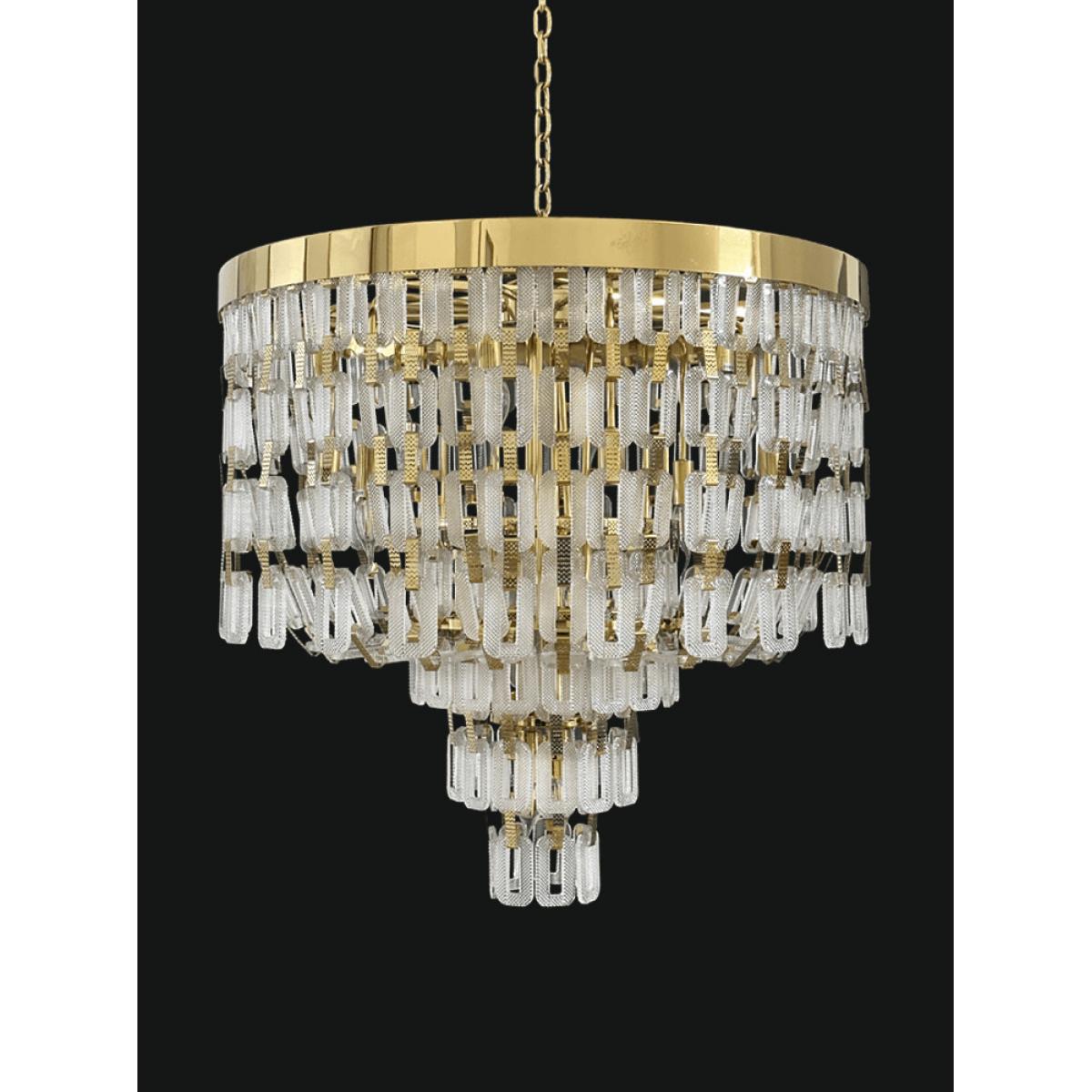 Luxury Gold 2-Tier Round Crystal Chandelier with Cascading Glass Rods for Living Room Side View by Luxury Group International