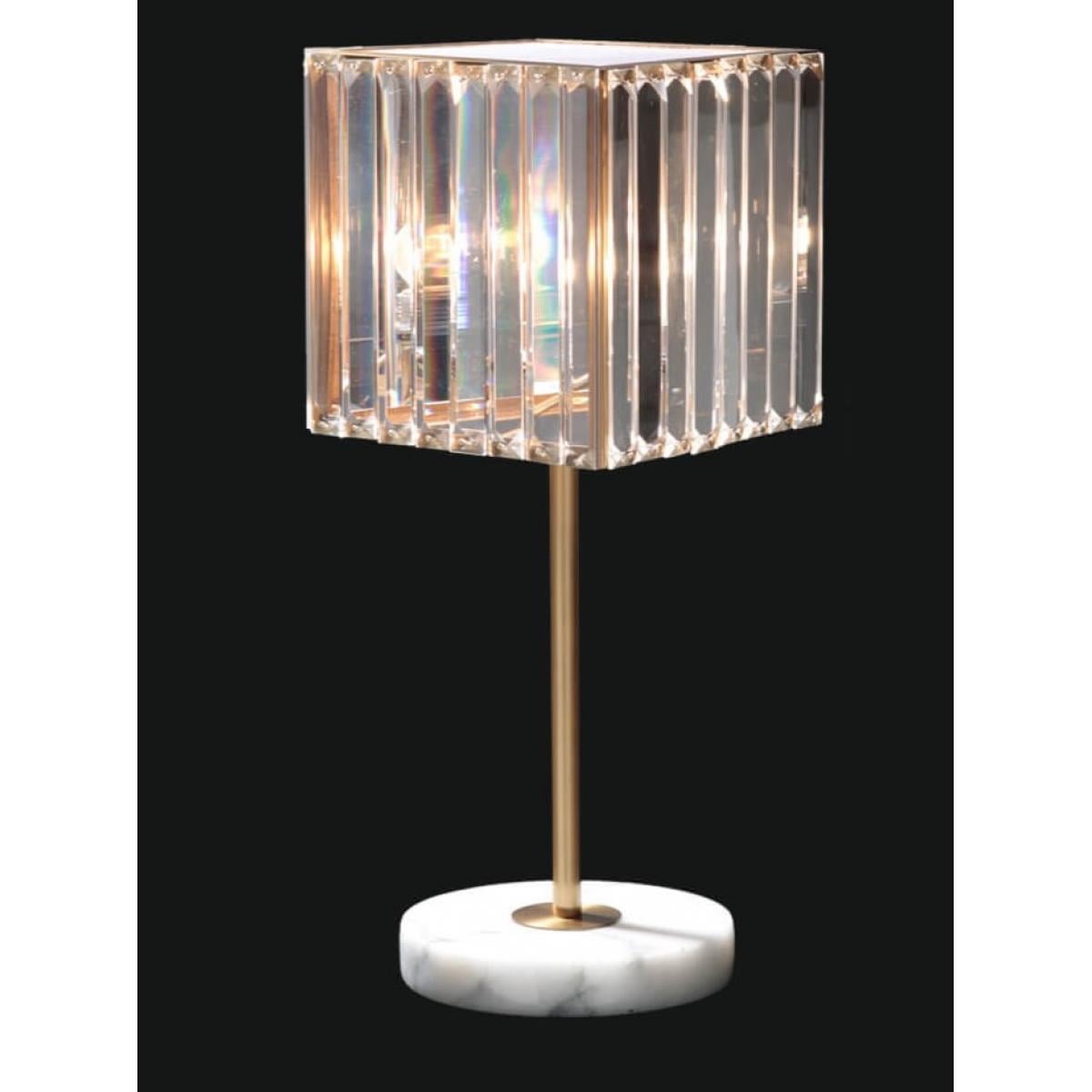 Luxuriöse goldene Art Deco Kristallwürfel Tischlampe von Luxury Group International