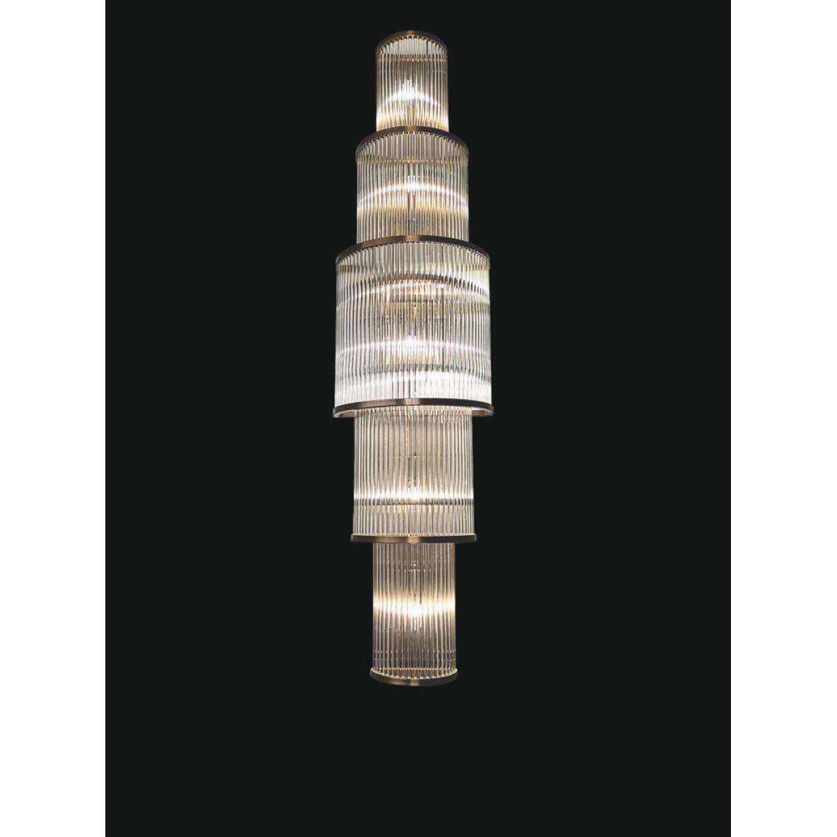 Luxury Golden Frame Modern Art Deco Fluted Glass Tiered Wall Lamp Front View by Luxury Group International
