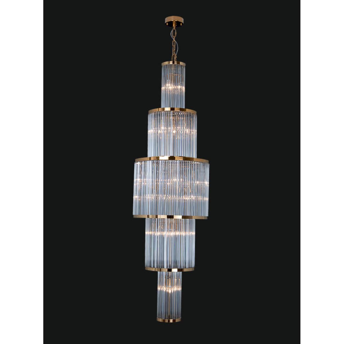 Luxury Golden Multi-Tier Vertical Cascade Glass Rods Staircase Crystal Chandelier by Luxury Group International