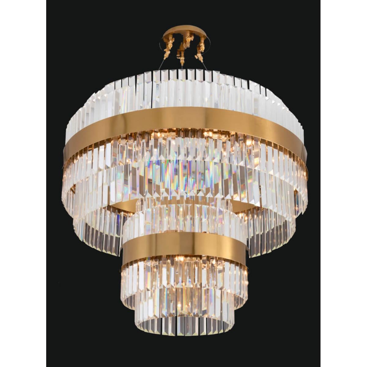 Luxuriöser goldener mehrstufiger Kristall-Kronleuchter mit elegantem rundem Goldrahmen von Luxury Group International