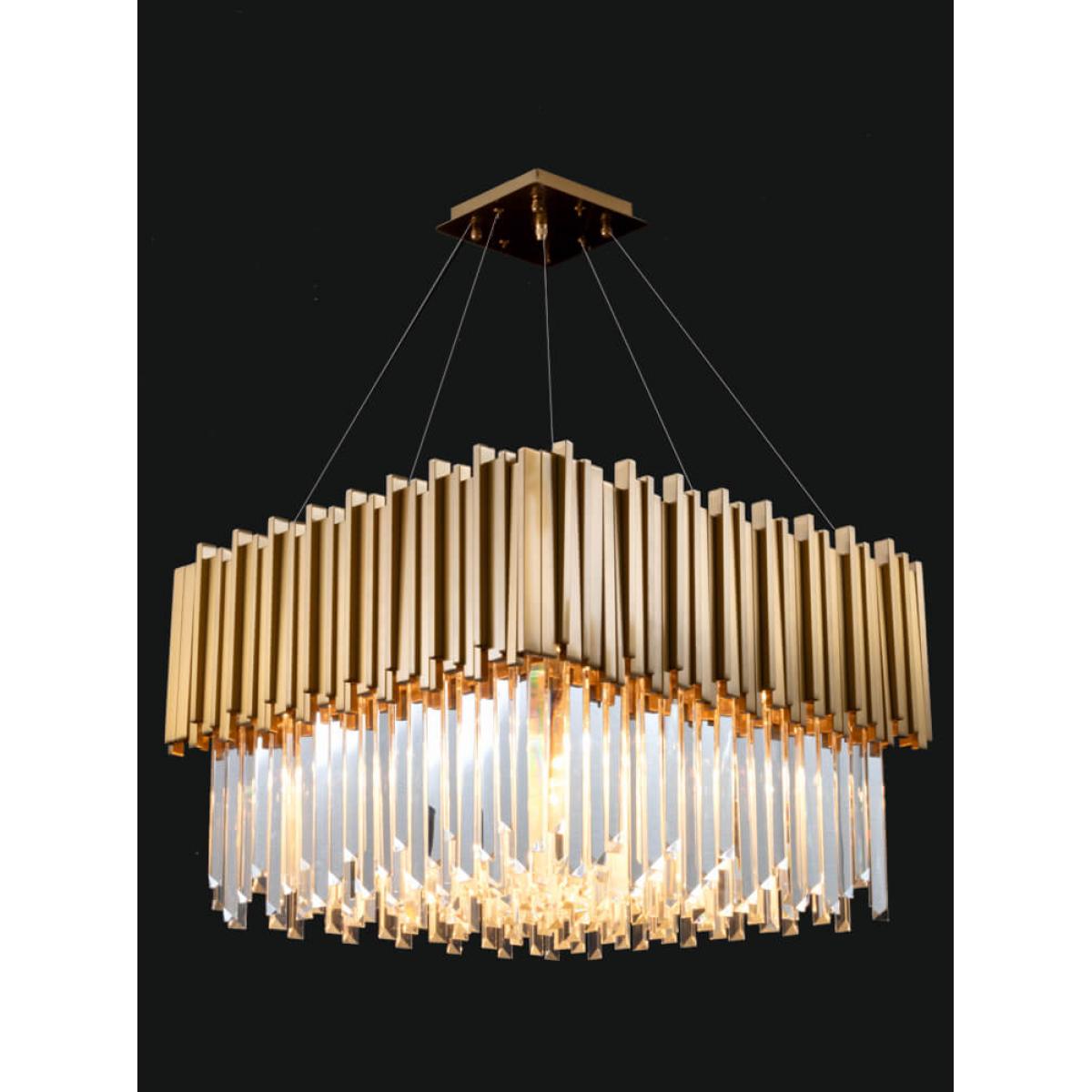 Luxuriöser goldener quadratischer Art-Deco-Kristall-Kronleuchter von Luxury Group International