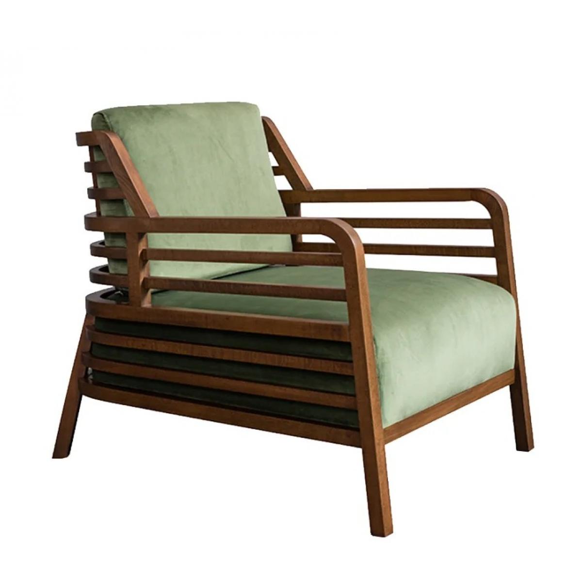 Luxury Green Upholstered Wooden Lounge Armchair with Solid Wood Frame-Living room furniture Side View by Luxury Group International