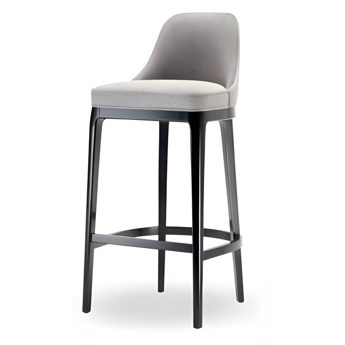 Luxuriöser grauer Polsterhocker mit gebogener Rückenlehne in poliertem schwarzem Holzrahmen mit Fußstütze von Luxury Group