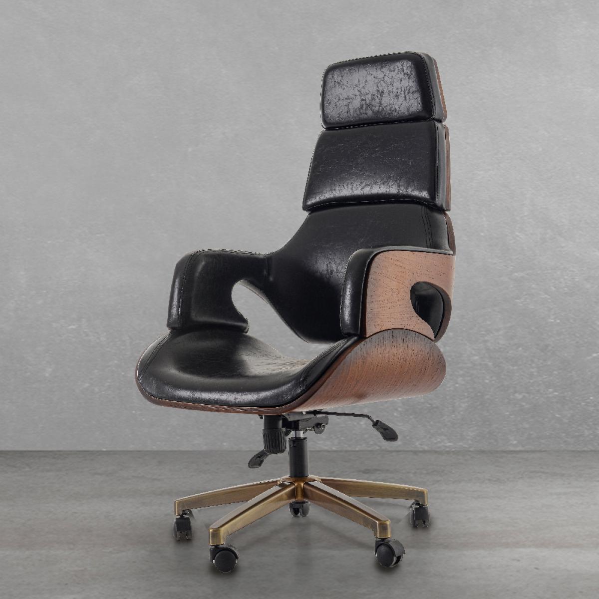 Luxury High-Back Executive Office Chair in Black Leather with Sculpted Open-Arm Design Front View by Luxury Group International