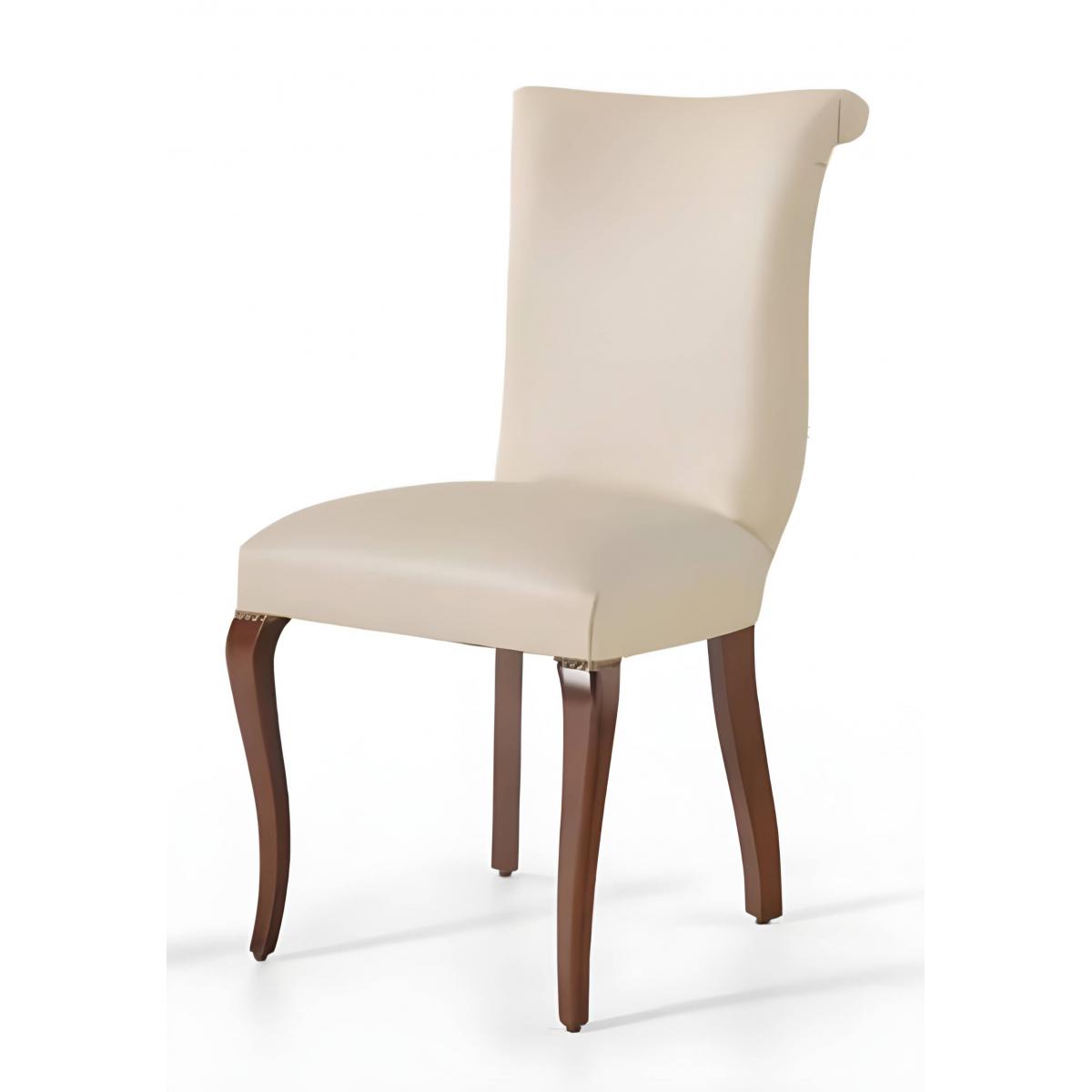 Luxury High Back Upholstered Dining Chair in Cream Beige with Sculpted Walnut Legs by Luxury Group International