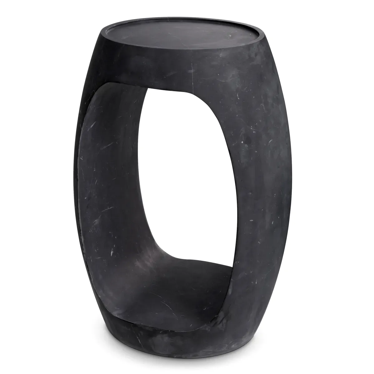 Luxury Honed Black Marble Sculptural Side Table by Luxury Group International